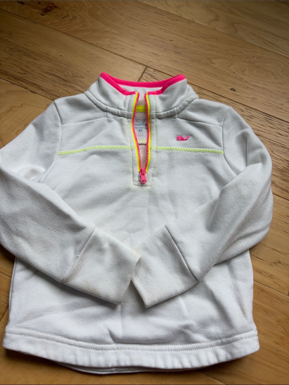 Vineyard Vines White Fleece Pullover with Pink & Neon Yellow Accents